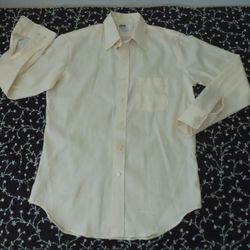 Vintage 60s 70s Montgomery Ward Button Shir 15 1/2 32/33 Long Sleeve Yellow