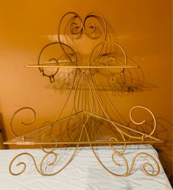 Gold Scrollwork Metal Display Stand with Glass Shelves