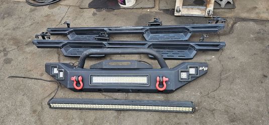 Jeep Wrangler JK Front Bumper Side Steps Armor LED Light Bar