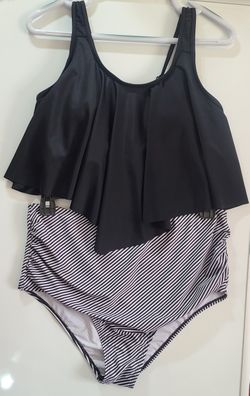 2 Piece Striped Black Bikini