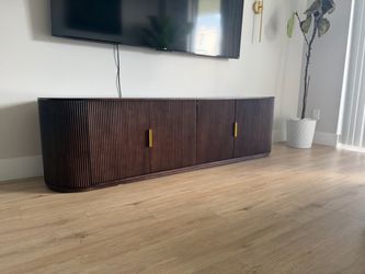 Dark Wood Fluted TV Console Cabinet