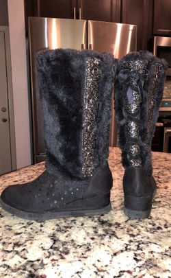 Girls JUSTICE Brand Black Fur Tall Boots sz. 5
