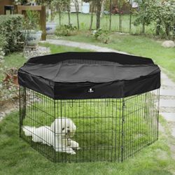 Foldable Metal Pet Playpen with Top Cover, Portable Indoor/Outdoor 8 Panel 16 ft