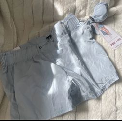 Light Blue Drawstring Shorts with Tote Bag