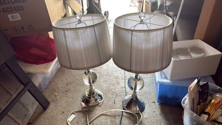 Pair of Chrome Table Lamps with Drum Shades