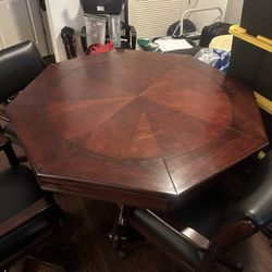 High End Cherrywood poker Felt Table With Four Armed Caster Rolling Chairs 