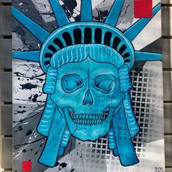 Lady liberty skull abstract painting