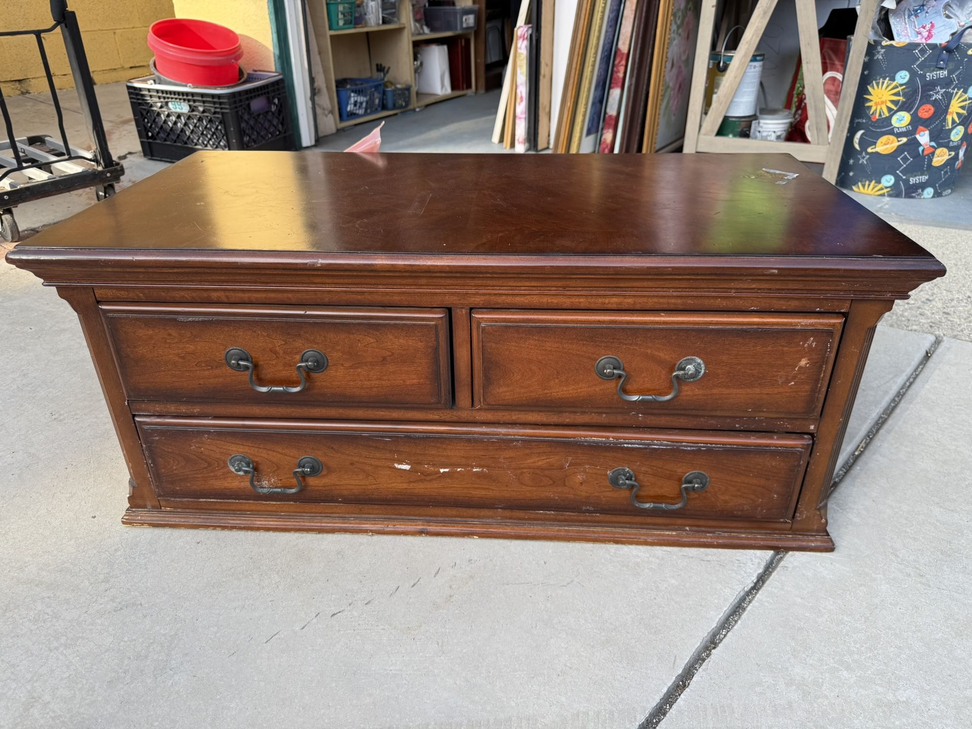 Dark Wood 3 Drawer Coffee Table/Storage Chest