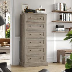 6 Drawer Vertical Dresser, Wood Chest of Drawers Storage Cabinet for Home Office Living Room, Gray  This tall drawer dresser features a gra