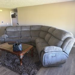 Double Recliner Sectional Couch - Gray