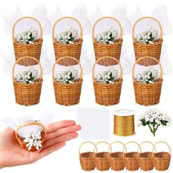 25 Sets Wedding Almond Favors for Guests Include Woven Rattan Baskets and Tulle Bags DIY