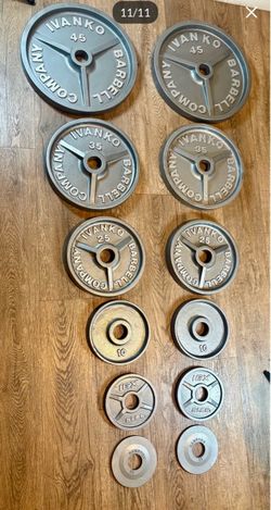 IVANKO’S FULL Olympic Set [ 5s And 2.5s Different Brand] Reconditioned Beautiful Vintage Cast Iron Weight Plates