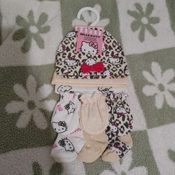 9-Set Hello Kitty Mittens, Socks, And Beanies - New