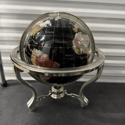 Large Semi Precious Stone Globe on Tripod Stand W/ Compass 20” H Black