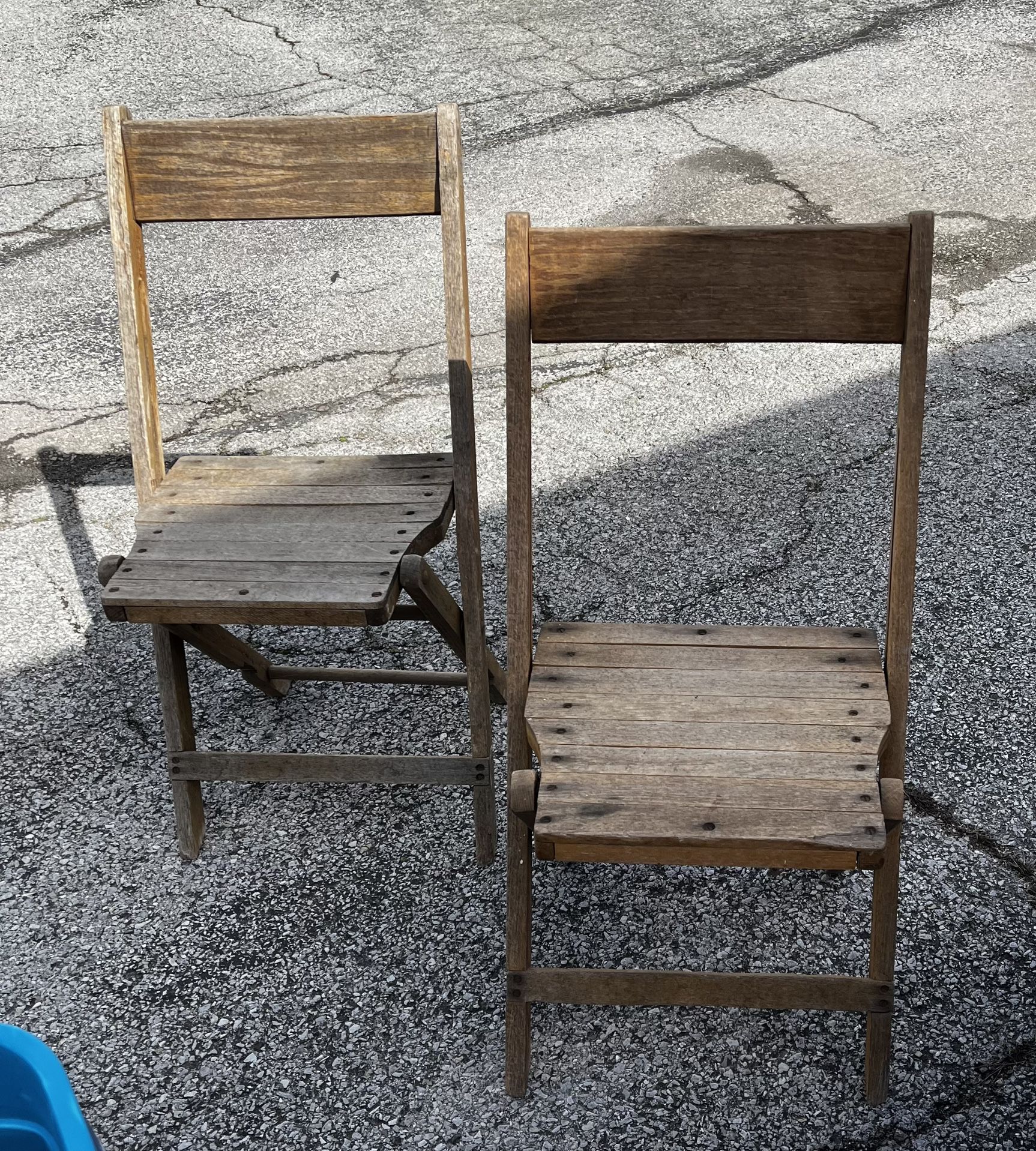 Vintage Pair Folding Wooden Chairs