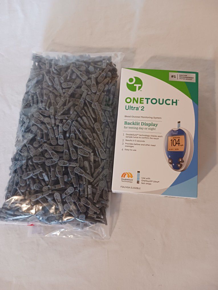 One Touch Ultra 2 glucose monitor diabetes testing kit with over 1,000 lancets new in box