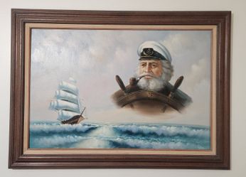 Vtg Scott Meyers Signed Nautical Sea Captain Ship Oil on Canvas