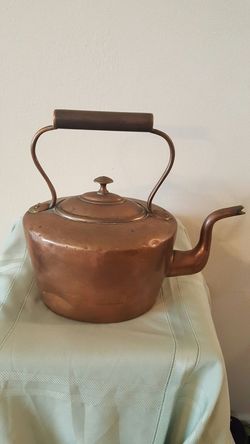 Antique English Pure Copper tea Kettle teapot copper handle & lid