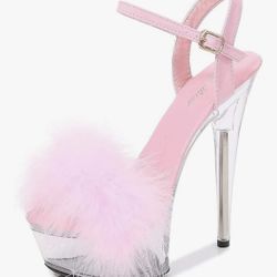 Ankle Strap Clear Platform Furry Sandals Stiletto Heel 