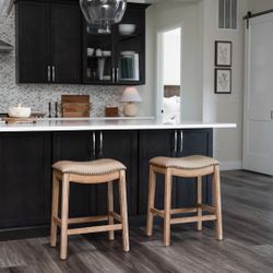 New Maven Line Set of 2 Adrien Saddle Counter Stool in Natural Finish Bar Stools