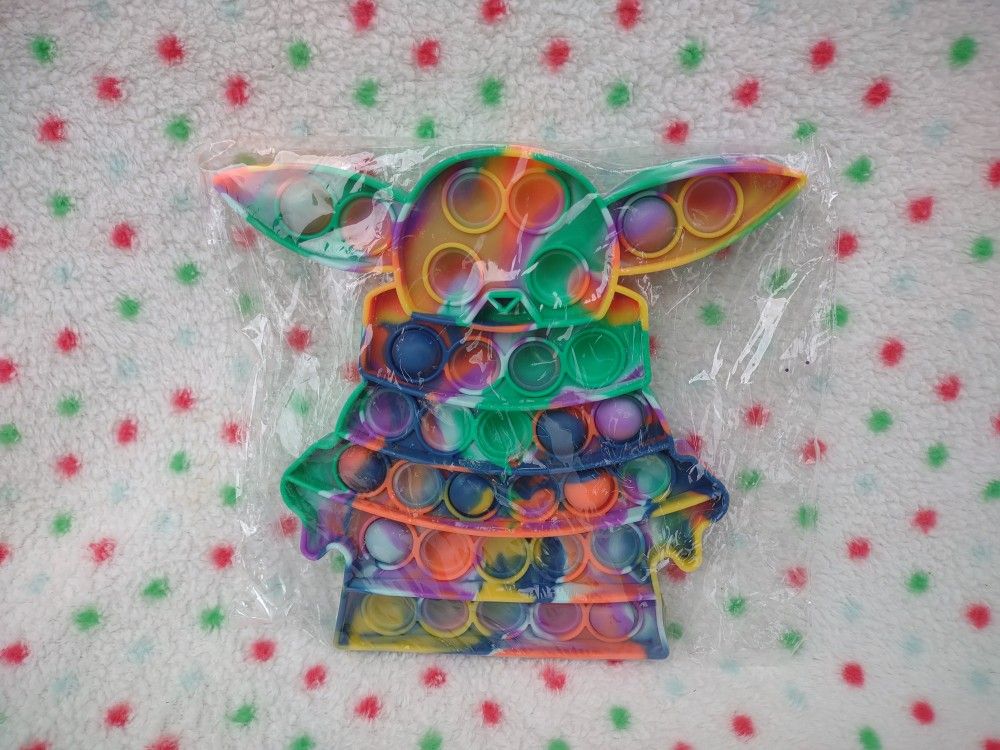 6.5" Yoda Red & Blue Orange Rainbow Swirl Tie Dye Pop Fidget Sensory Toy