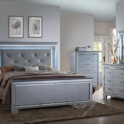 Lillian Silver LED Upholestered Bedroom Set