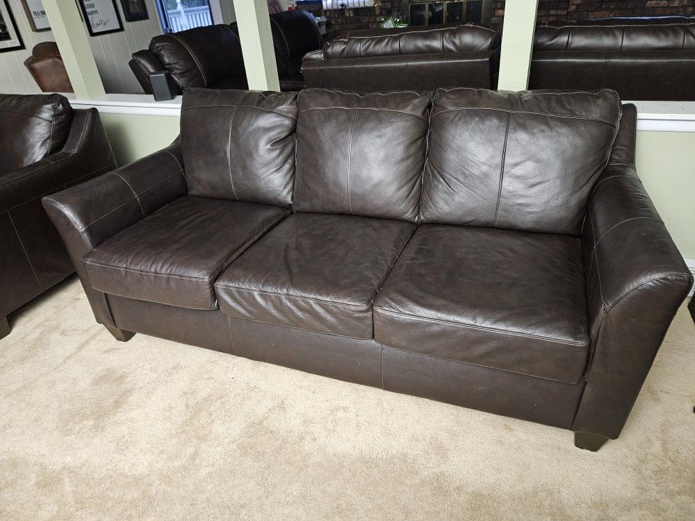 Lane Furniture Declan Bark Leather Sofa and Loveseat.