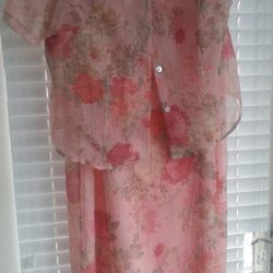 Mother Of The Bride Sheer Floral Sheath Dress W/Jacket/18W 