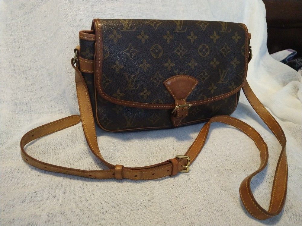 LOUIS VUITTON VINTAGE SOLONGE MONOGRAM LEATHER AND CANVAS BAG 