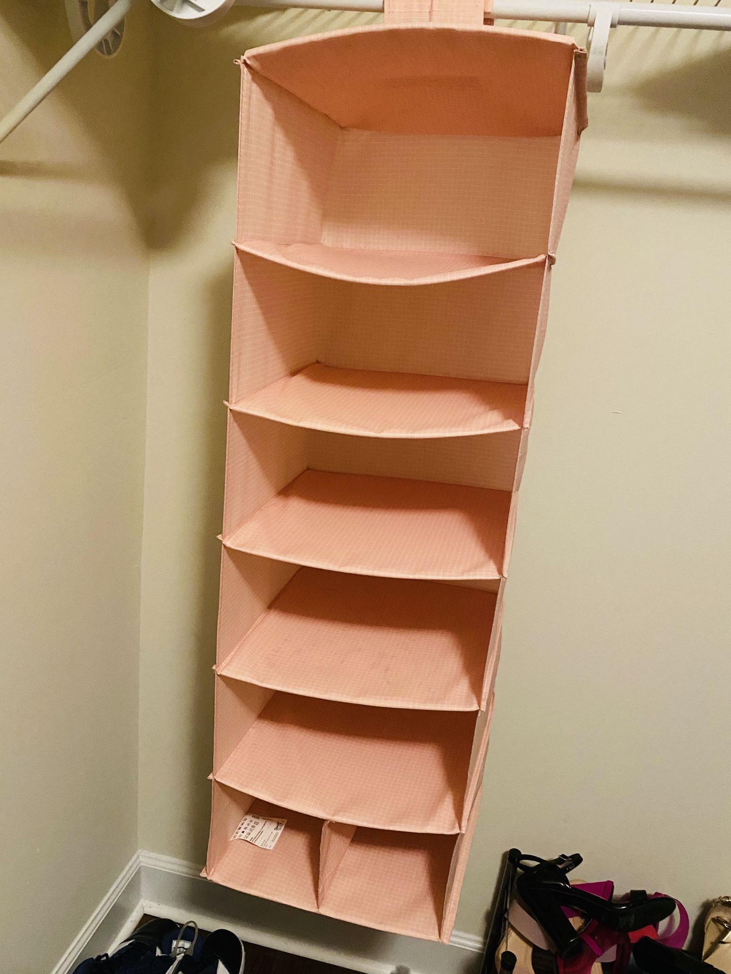 Salmon pink closet organizer. Great condition!
