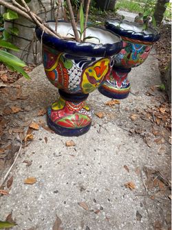 Pair of Large Talavera-Style Planters