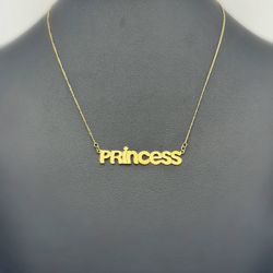 10k solid yellow gold Princess charm 16” Figaro chain  Necklace
