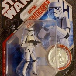 New 2007 Star Wars 30th Anniversary Imperial Stormtrooper Action Figure With Exclusive Silver Collector's Coin - Rare - A New Hope - Storm Trooper