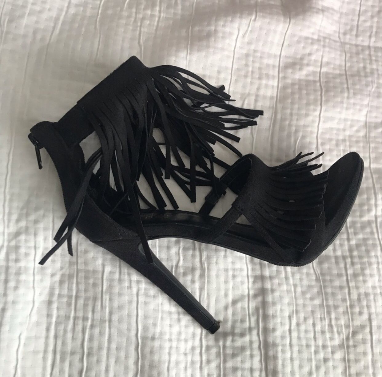 Black Fringe Heels Size 6