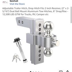 Adjustable Trailer Hitch, Drop Hitch Fits 2 Inch Receiver, (2" x 2-5/16") Dual Ball Mount Aluminum Tow Hitches, 8'' Drop/Rise - 12,500 LBS GTW for Tru