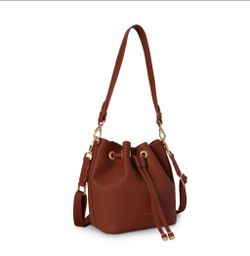 Bolvait Brown Leather Bucket Bag with Gold Hardware