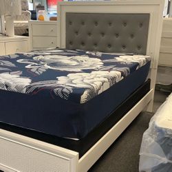   New Led 6 Pcs Queen Bedroom Set Bed Dresser Mir Chest & 2 nightstands 