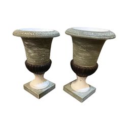 Pair of pedestal, botanical urns