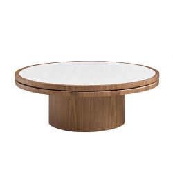 Set of 19.49''+35.43'' MDF Round Coffee Table Sintered Stone Tabletop for Living Room Apartment Reception Room WALNUT