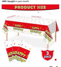 3 Pack Red White Birthday Tablecloth Party Decorations