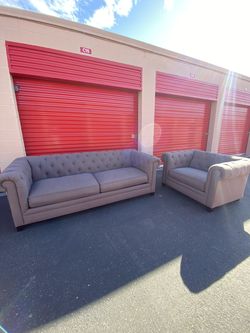 Gray Chesterfield Sofa and Oversized Chair