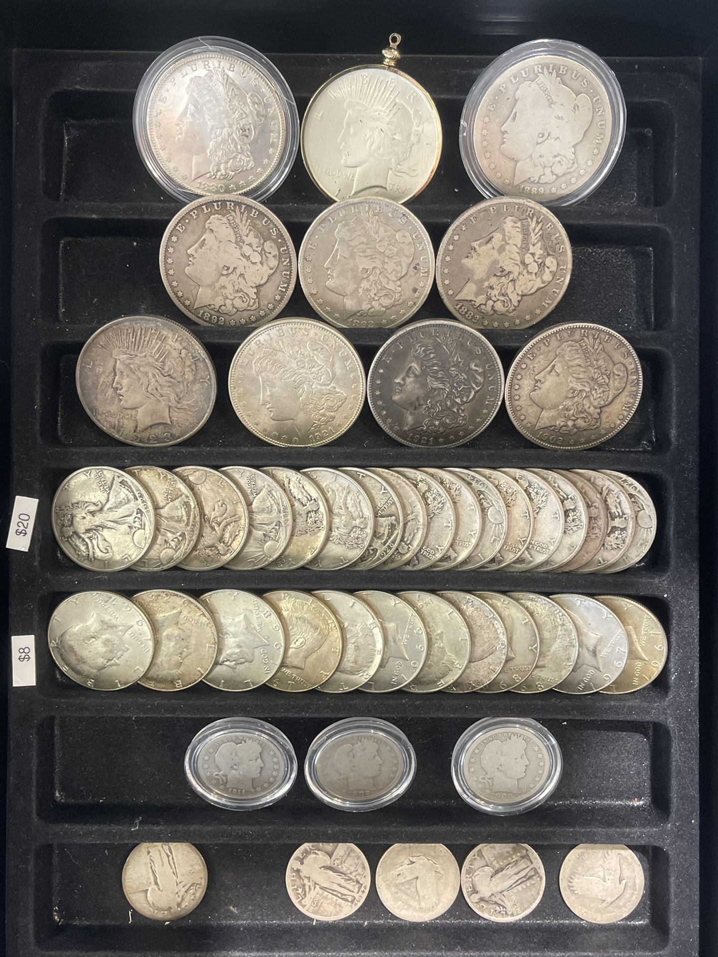 Silver US Coins Collection MORGAN LIBERTY DOLLAR FRANKLIN KENNEDY HALF QUARTER WALKING LIBERTY PEACE DIMES STERLING .999 FINE BULLION .90%