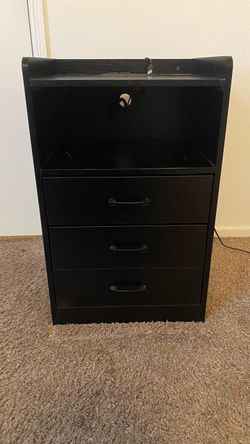Black 3-Drawer Nightstand with Open Shelf