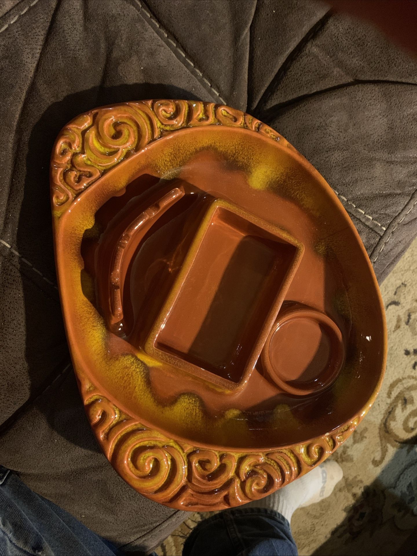 Vintage Orange HEAGER Pottery MCM Ashtray
