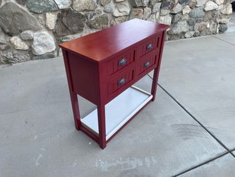 Red Wood Console Table with Drawers