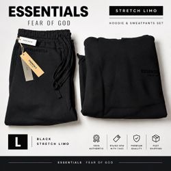 Essentials Fear of God Stretch Limo Black Hoodie & Sweatpants Set – Large