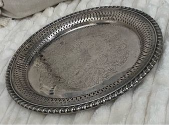 A W Rogers Vintage Silver-Plated Round 10" Tray with Pierced Gallery and Engraved