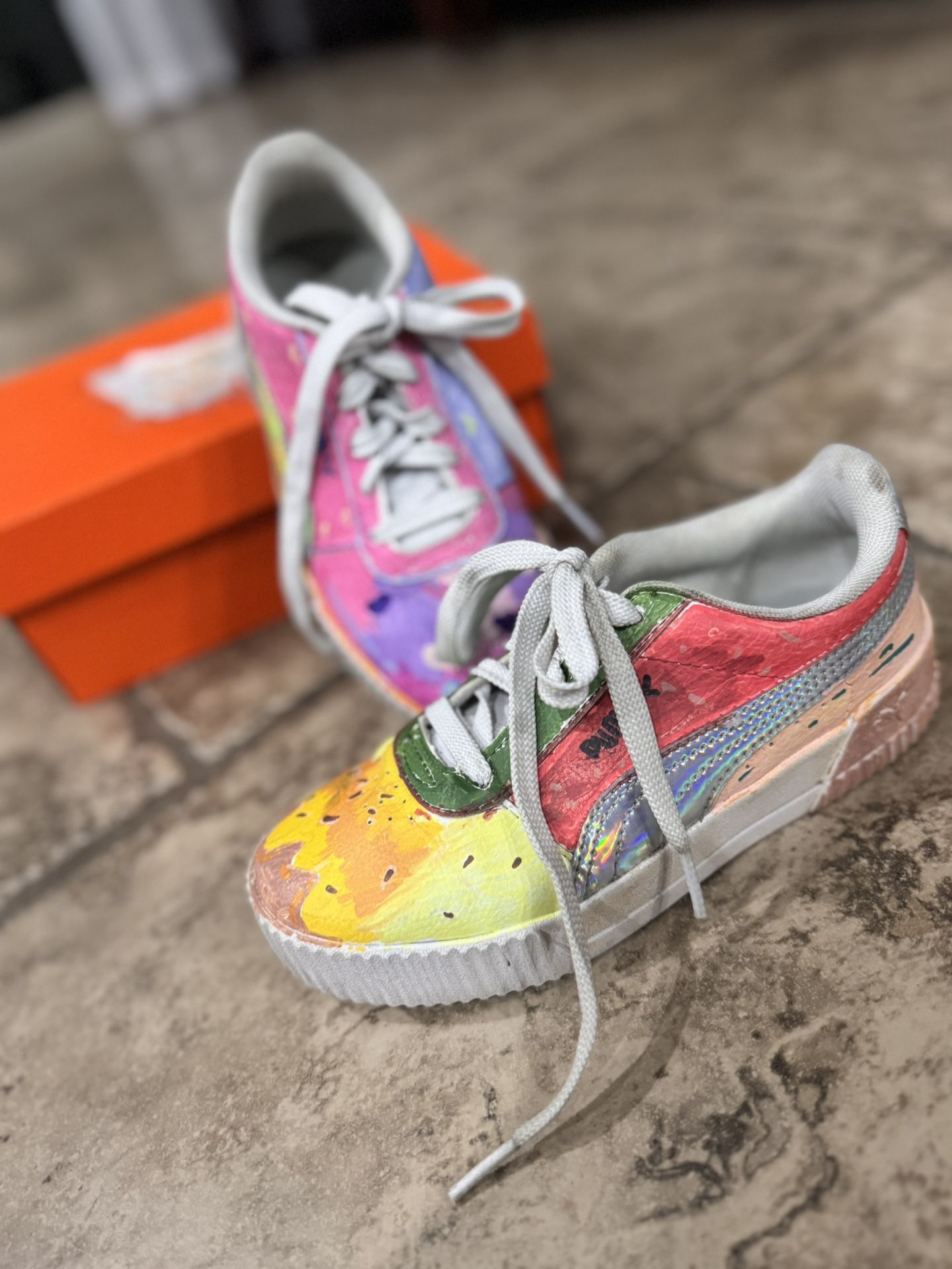 Hand-Painted Custom Sneakers - 1Y size
