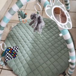 Baby Activity Play Mat with Toys & Mirror – Soft Padded Tummy Time Gym (Green Elephant Theme)
