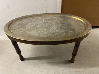 Antique Brass Tray Top Oval Coffee Table